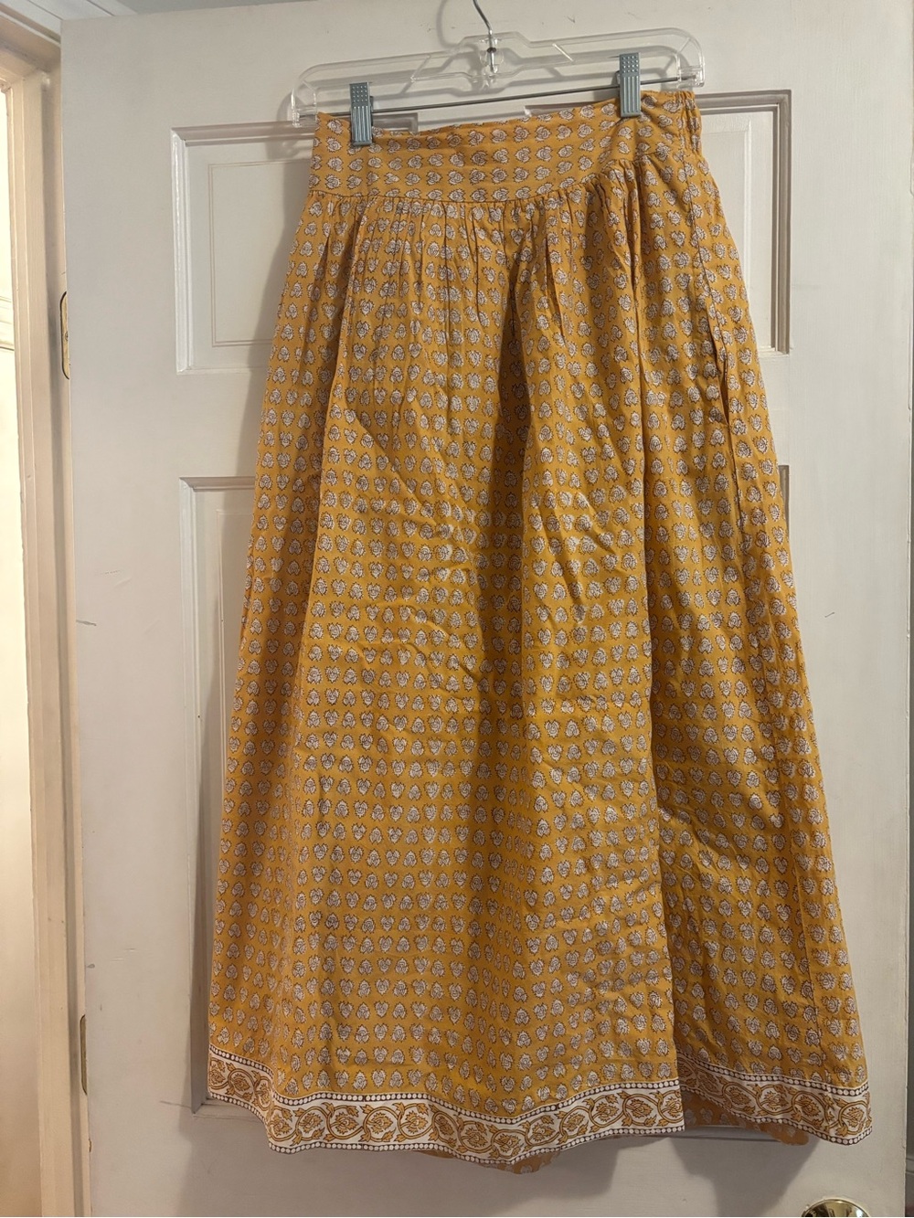 Yellow Printed Maxi Skirt with Border Hem